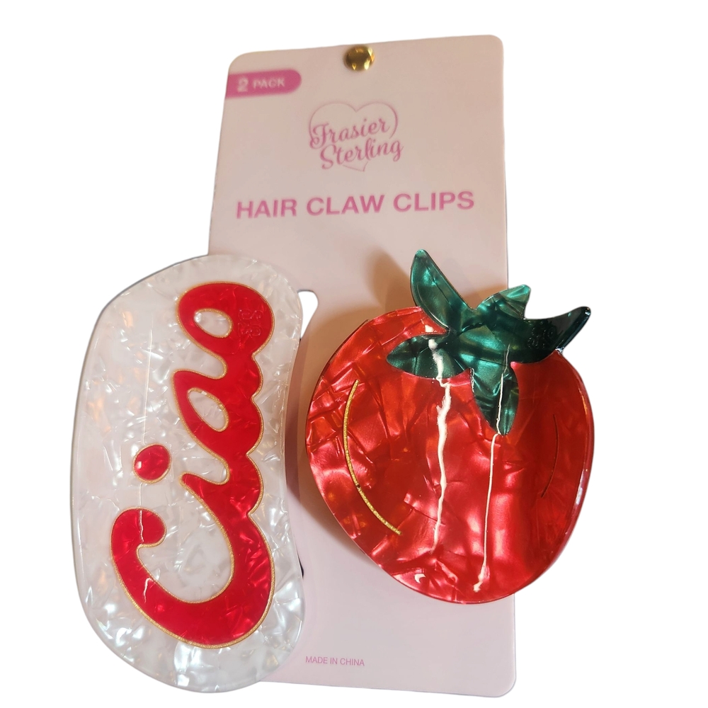 Frasier Sterling Ciao Tomato Large Glossy Hair Clip Set